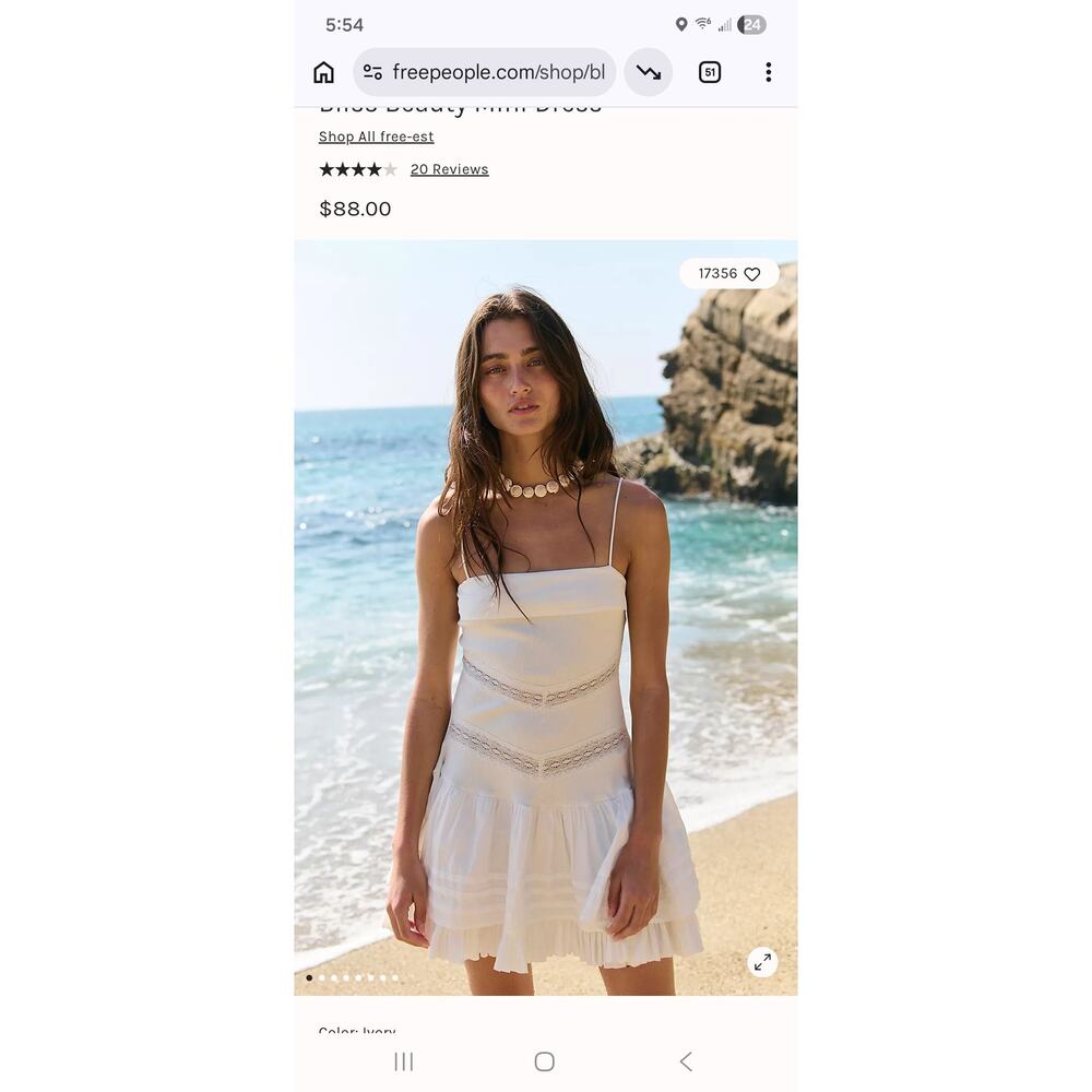 Free People free-est Bliss Beauty Mini Dress Ivory White XL NWT